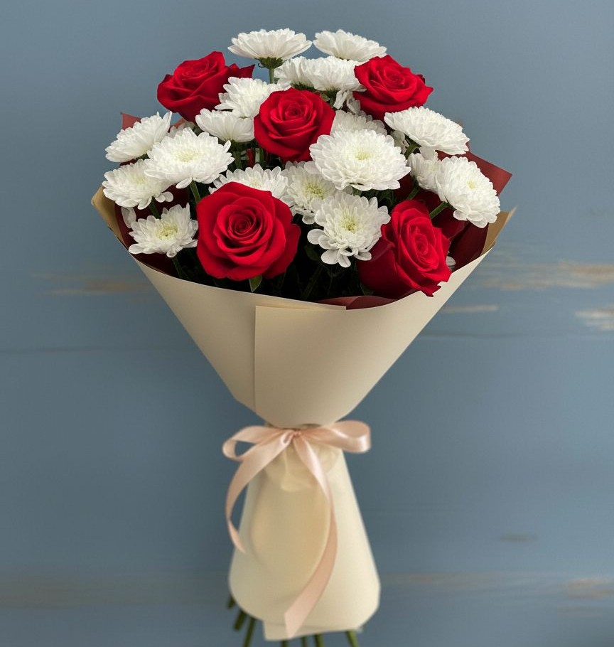 Букет цветов из: Розы и Хризантемы в Петропавловской Республики Чечня