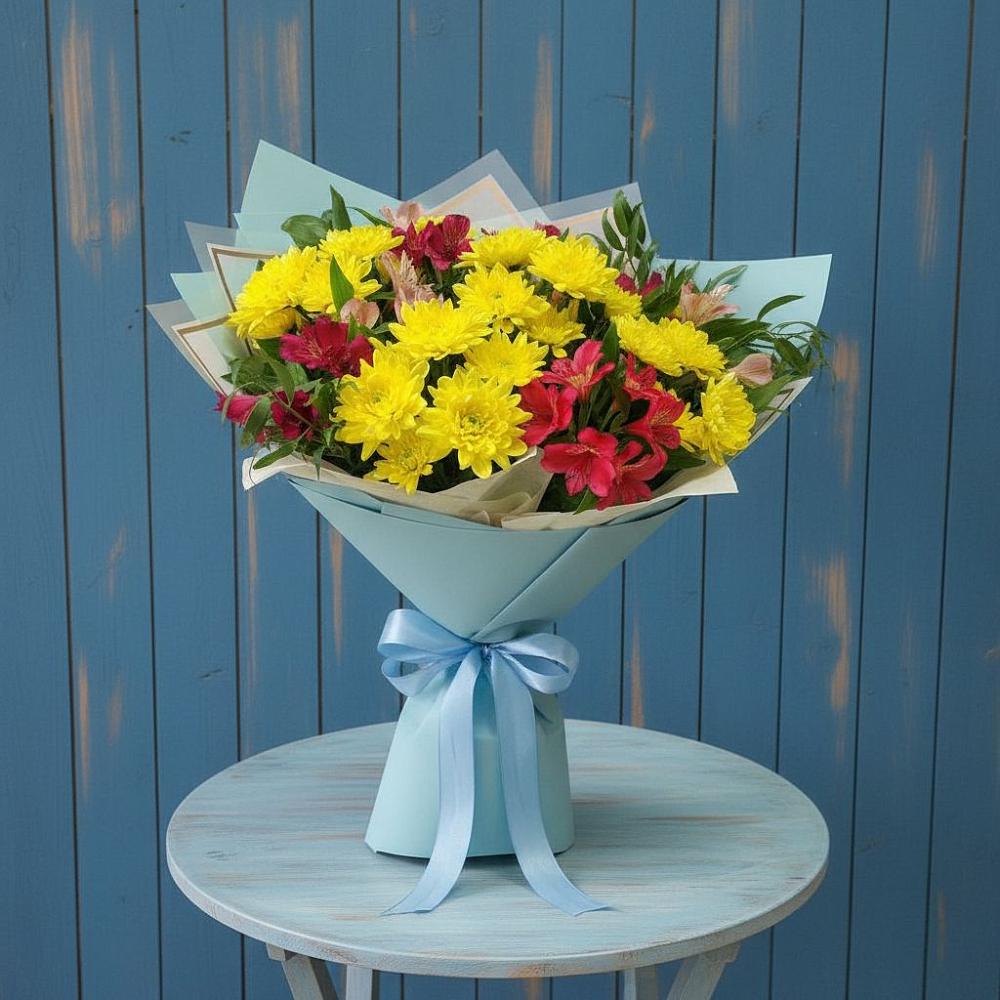Букет цветов из: Альстромерии и Хризантемы в Петропавловской Республики Чечня