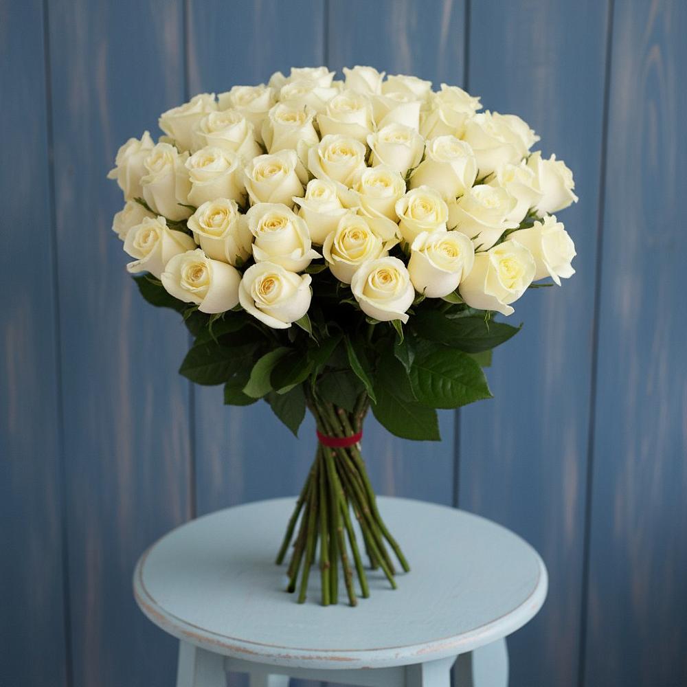 Букет 51 Белая роза Эдлесс Лав в Петропавловской Республики Чечня