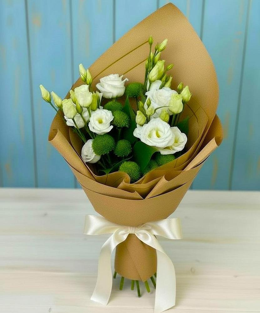 Букет цветов из: Хризантемы и Лизиантусы в Петропавловской Республики Чечня