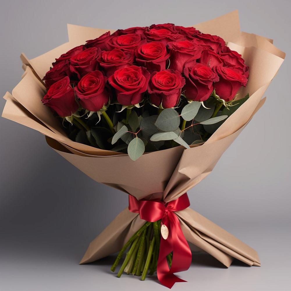 Букет 25 Красных роз Лотус в Петропавловской Республики Чечня