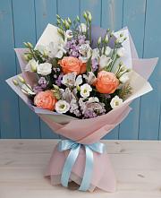 Букет цветов из:  Лизиантусы, Розы, Альстромерии и Гипсофила #REPLACE_PRED# Петропавловской Республики Чечня