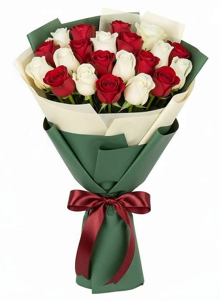Букет Микс из красных и белых роз в Петропавловской Республики Чечня
