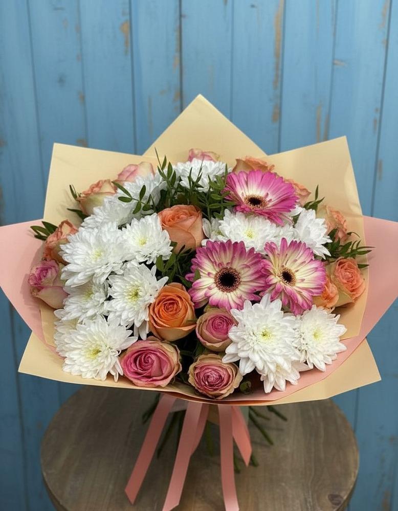 Букет цветов из: Розы, Герберы и Хризантемы в Петропавловской Республики Чечня