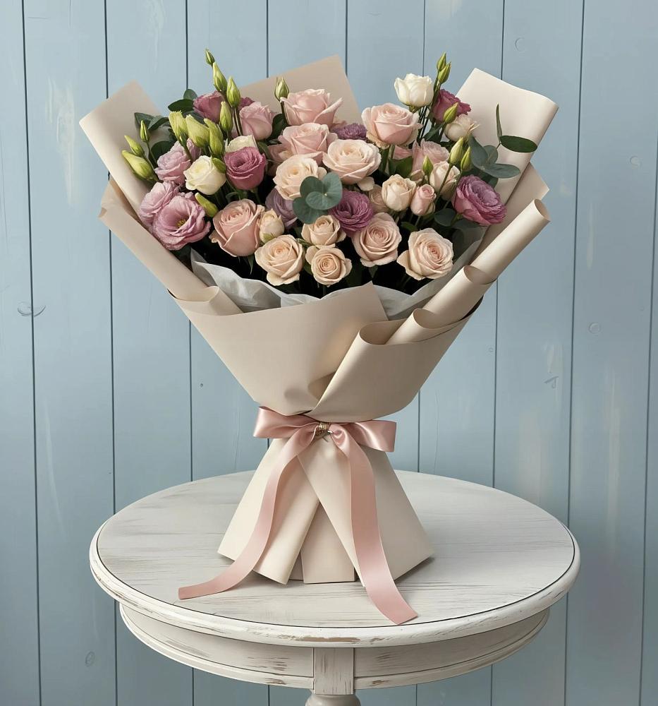 Букет цветов из: Розы и Лизиантусы в Петропавловской Республики Чечня