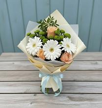 Букет цветов из:  Герберы, Розы и Хризантемы в Петропавловской Республики Чечня